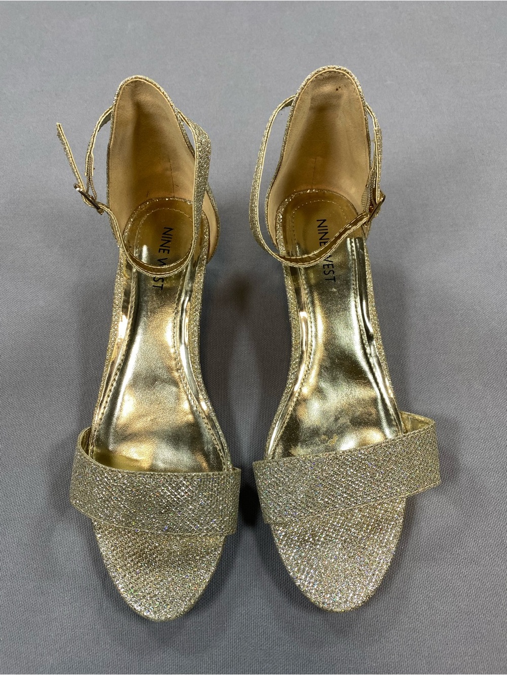 Nine West Gold Glitter Open-Toe Ankle Strap Sandals